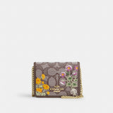 Coach Mini Wallet On A Chain In Signature Jacquard With Floral Embroidery Gold Oak Multi