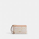 Coach Double Zip Wristlet In Signature Canvas Gold Chalk Pink