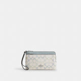 Coach Double Zip Wristlet In Signature Canvas Silver Chalk Blue