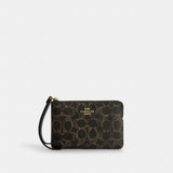 Coach Corner Zip Wristlet In Loved Signature Canvas Gold Brown