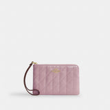 Coach Corner Zip Wristlet With Quilting Gold Carnation