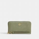 Coach Long Zip Around Wallet With Quilting Gold Pistachio