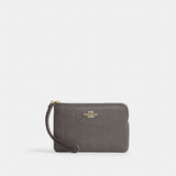 Coach Corner Zip Wristlet With Quilting Gold Slate