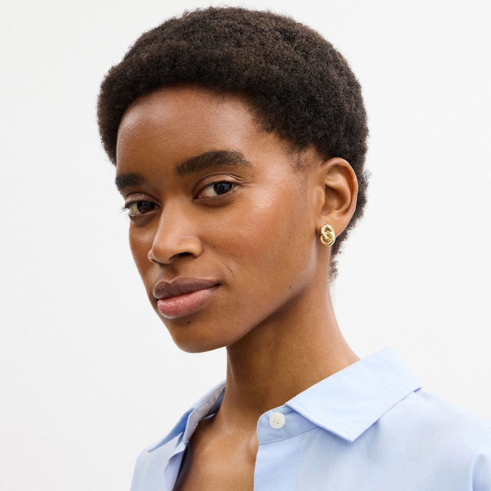 Coach Interlock Drop Earrings Gold