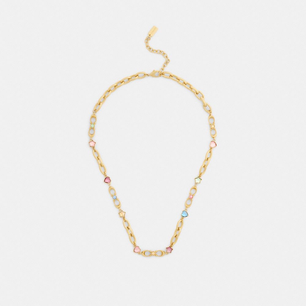 Coach Stars And Hearts Linked Signature Choker Necklace Gold Multi
