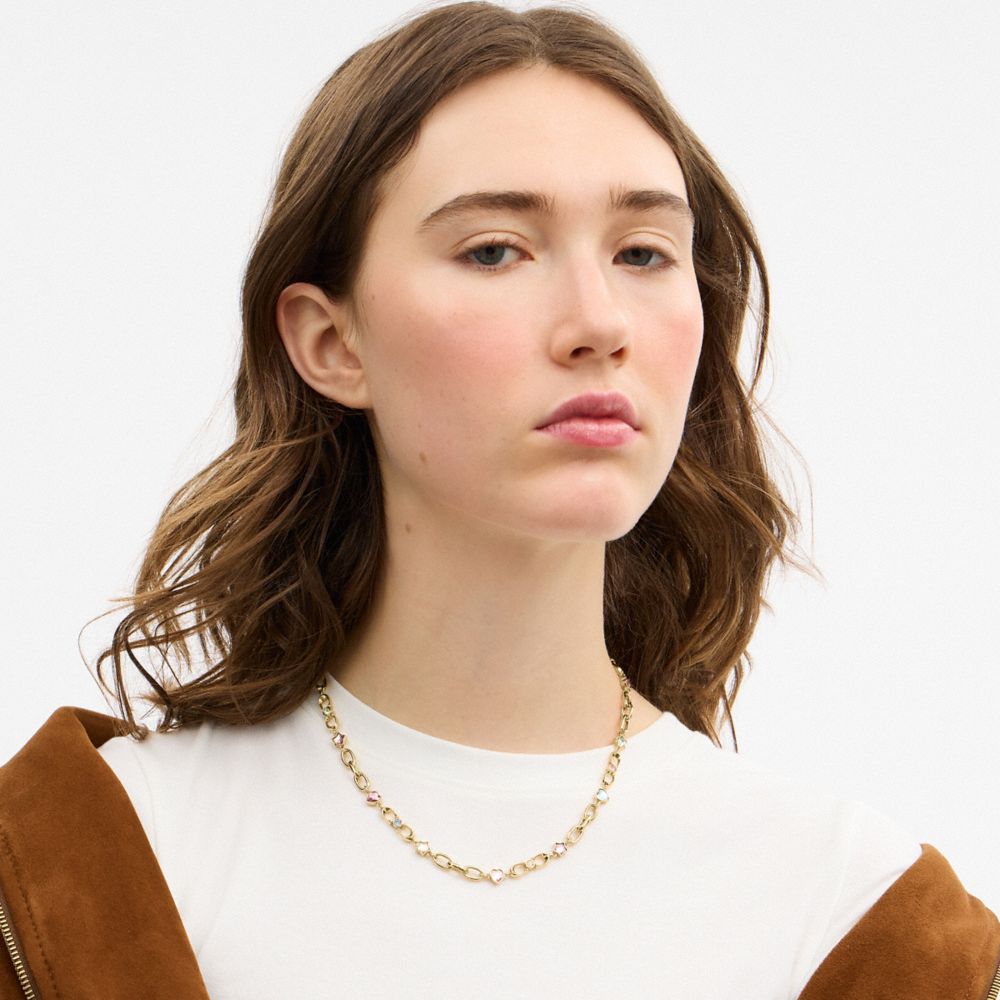 Coach Stars And Hearts Linked Signature Choker Necklace Gold Multi