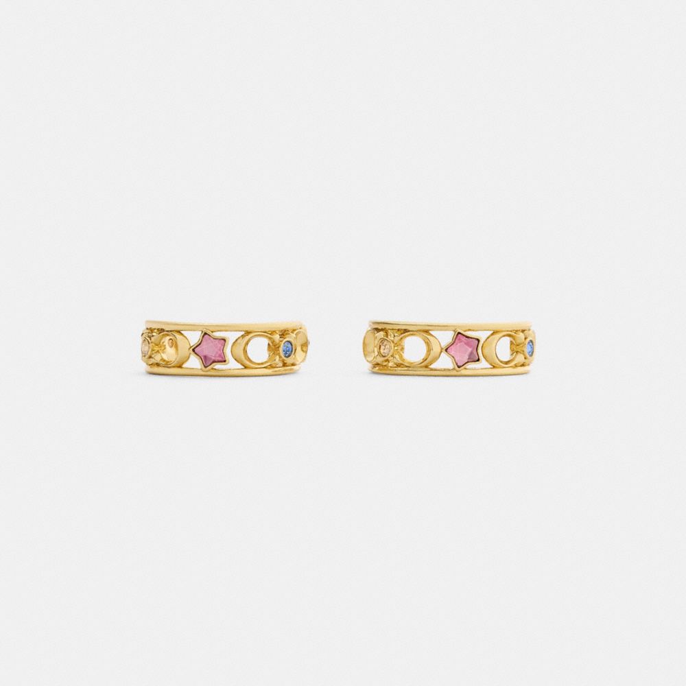 Coach Stars And Hearts Hoop Earrings Gold Multi