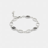 Coach Signature Link Enamel Chain Linear Bracelet Silver Black
