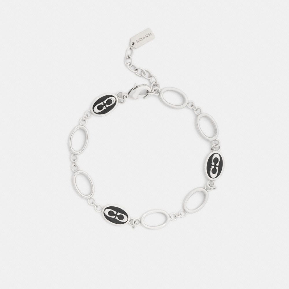 Coach Signature Link Enamel Chain Linear Bracelet Silver Black