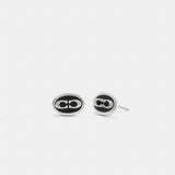 Coach Signature Link Enamel Stud Earrings Silver Black