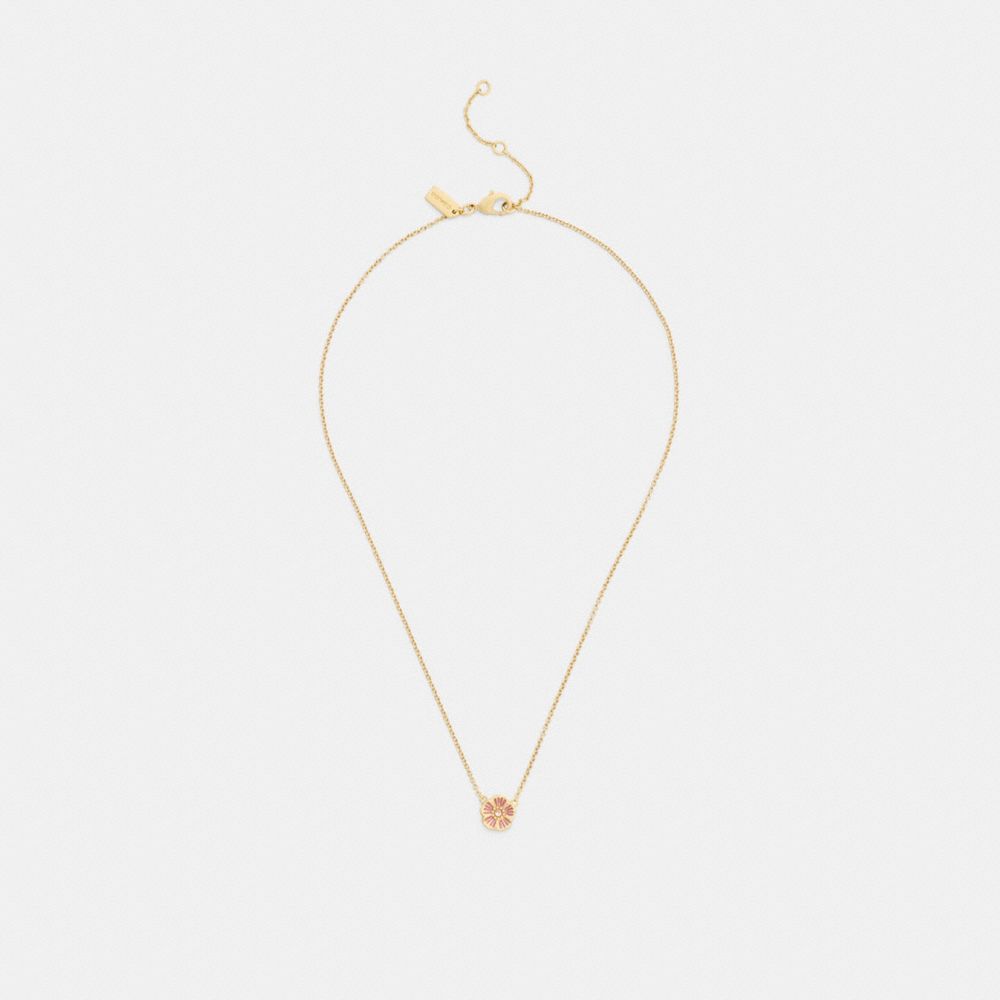 Coach Enamel Tea Rose Earrings And Necklace Set Gold Pink