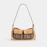 Coach Twin Turnlock Waverly Bag In Signature Jacquard Brass Khaki Light Peach