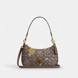 Coach Teri Shoulder Bag In Signature Jacquard With Floral Embroidery Gold Oak Multi