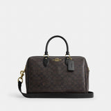 Coach Rowan Large Satchel Bag In Signature Canvas Gold Walnut Black