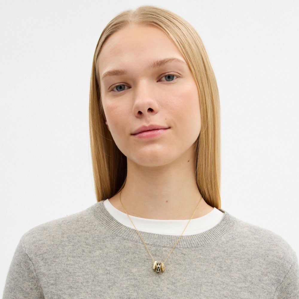 Coach Repeated C Rondelle Necklace Gold Black
