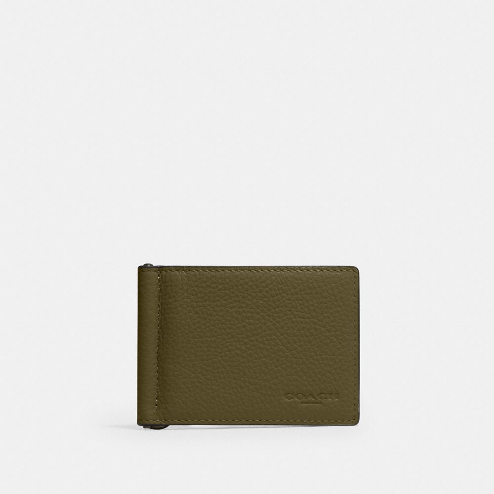 Coach Slim Money Clip Billfold Wallet Gunmetal Olive