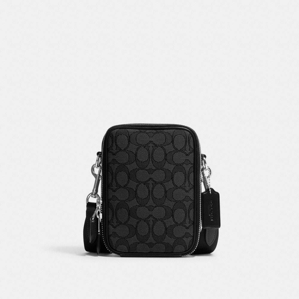 Coach Stanton Crossbody Bag In Signature Jacquard Silver Charcoal Black