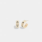 Coach Signature Enamel Huggie Earrings Gold White