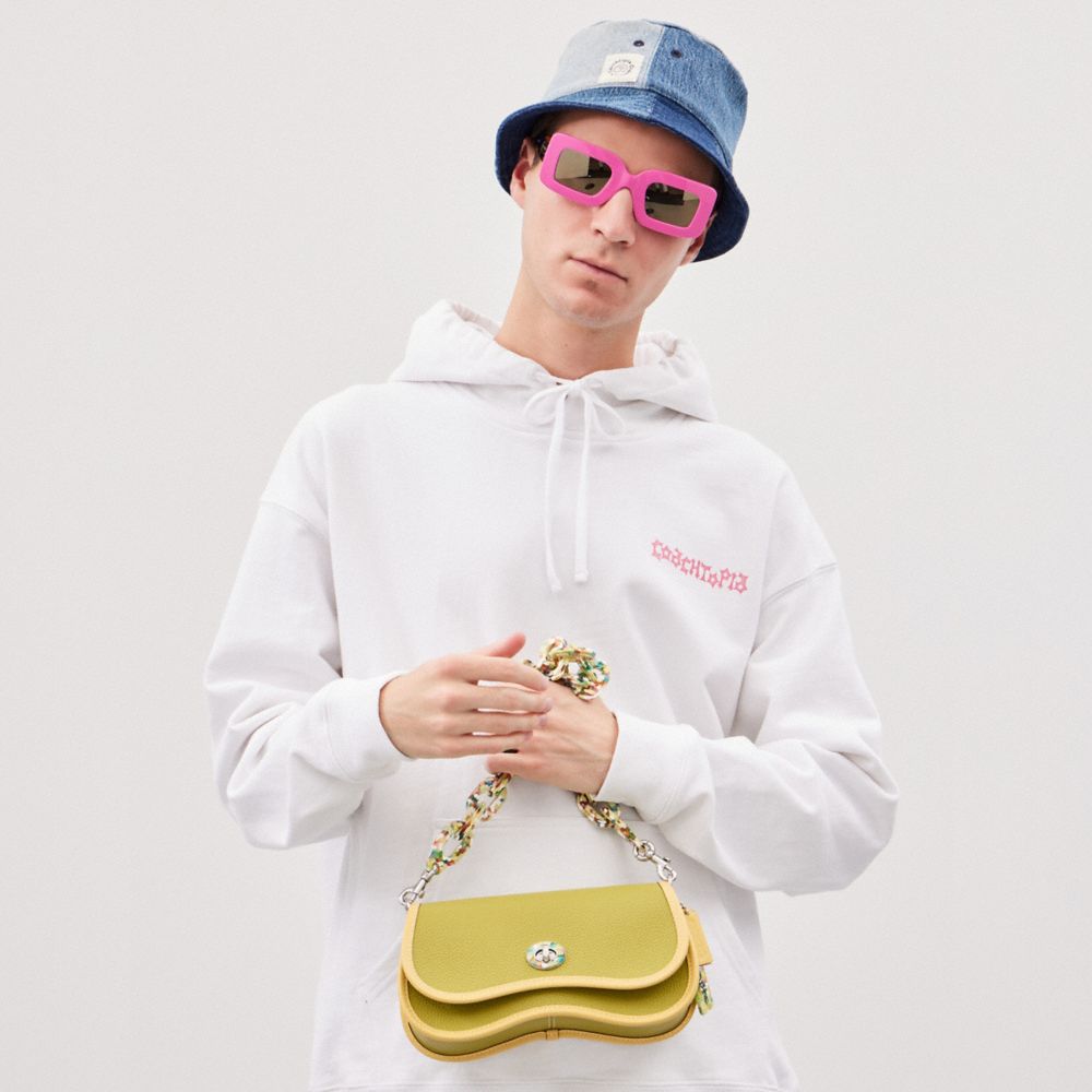Coach Wavy Dinky Bag In Coachtopia Leather Lime Green Sunflower