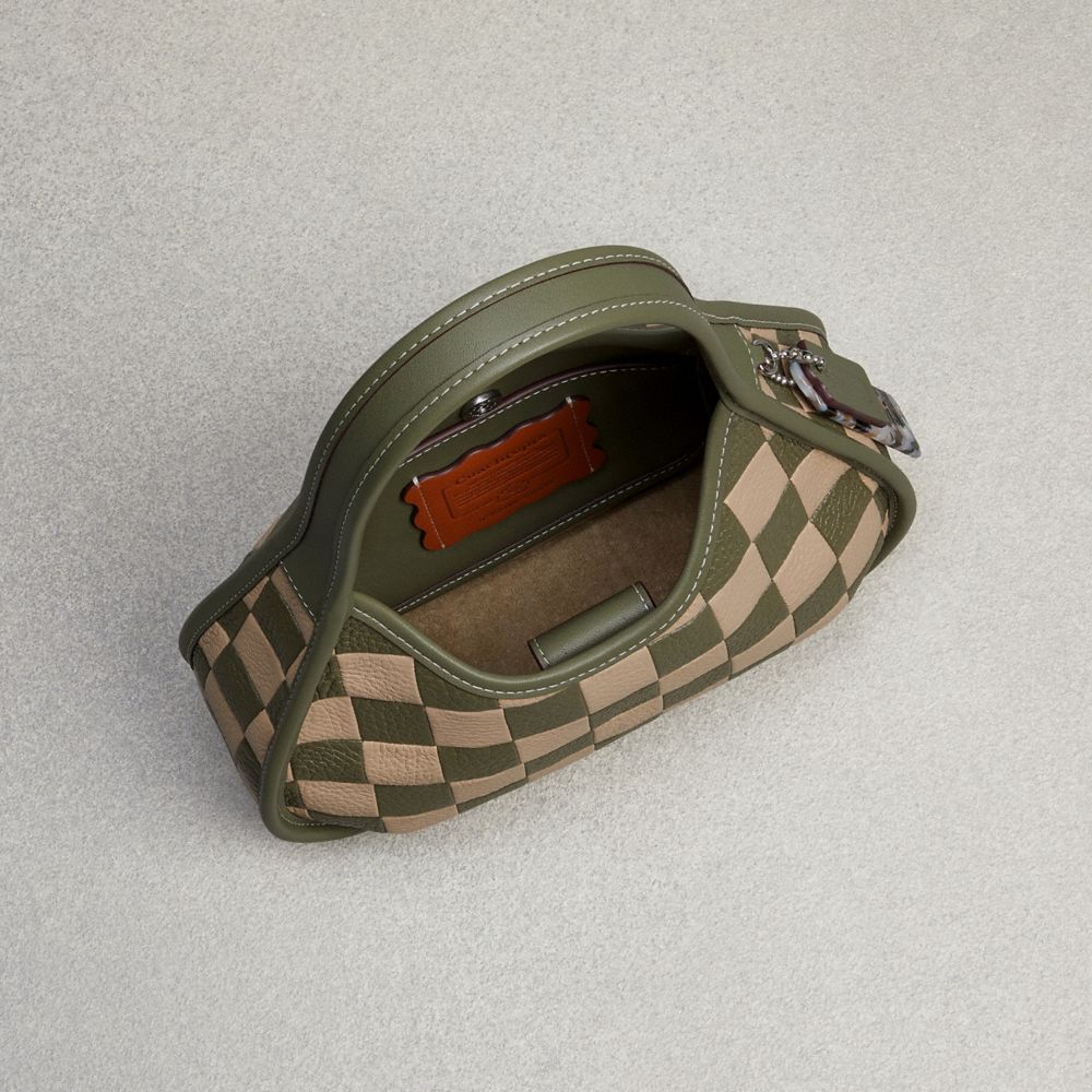 Coach Ergo Bag In Checkerboard Upcrafted Leather Army Green Sandy Beige