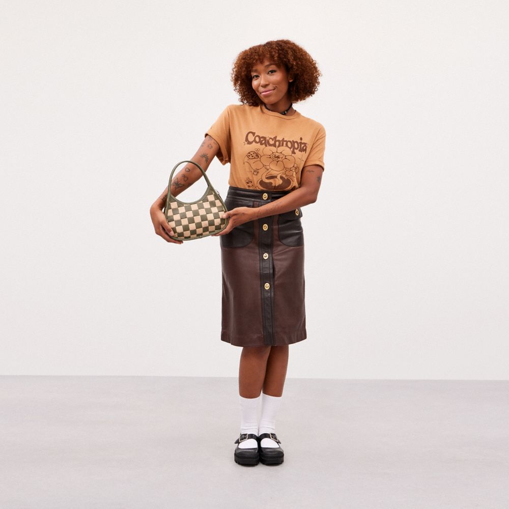 Coach Ergo Bag In Checkerboard Upcrafted Leather Army Green Sandy Beige