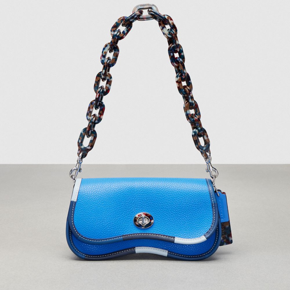 Coach Wavy Dinky Bag In Coachtopia Leather With Colorful Binding Vintage Blue Multi
