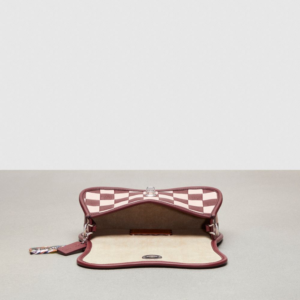 Coach Wavy Dinky Bag In Checkerboard Upcrafted Leather Wine Pink