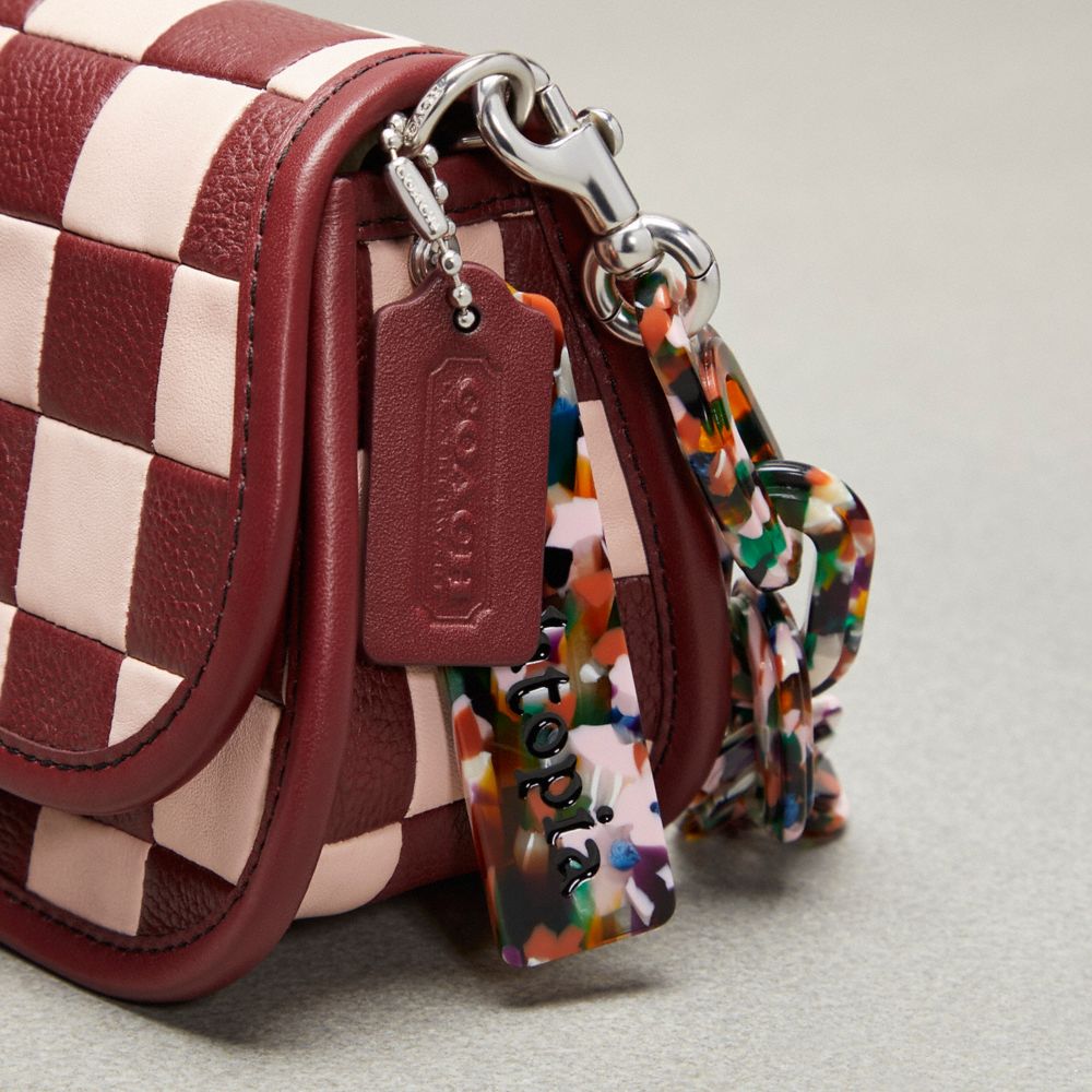 Coach Wavy Dinky Bag In Checkerboard Upcrafted Leather Wine Pink