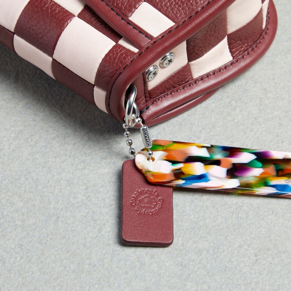 Coach Wavy Dinky Bag In Checkerboard Upcrafted Leather Wine Pink