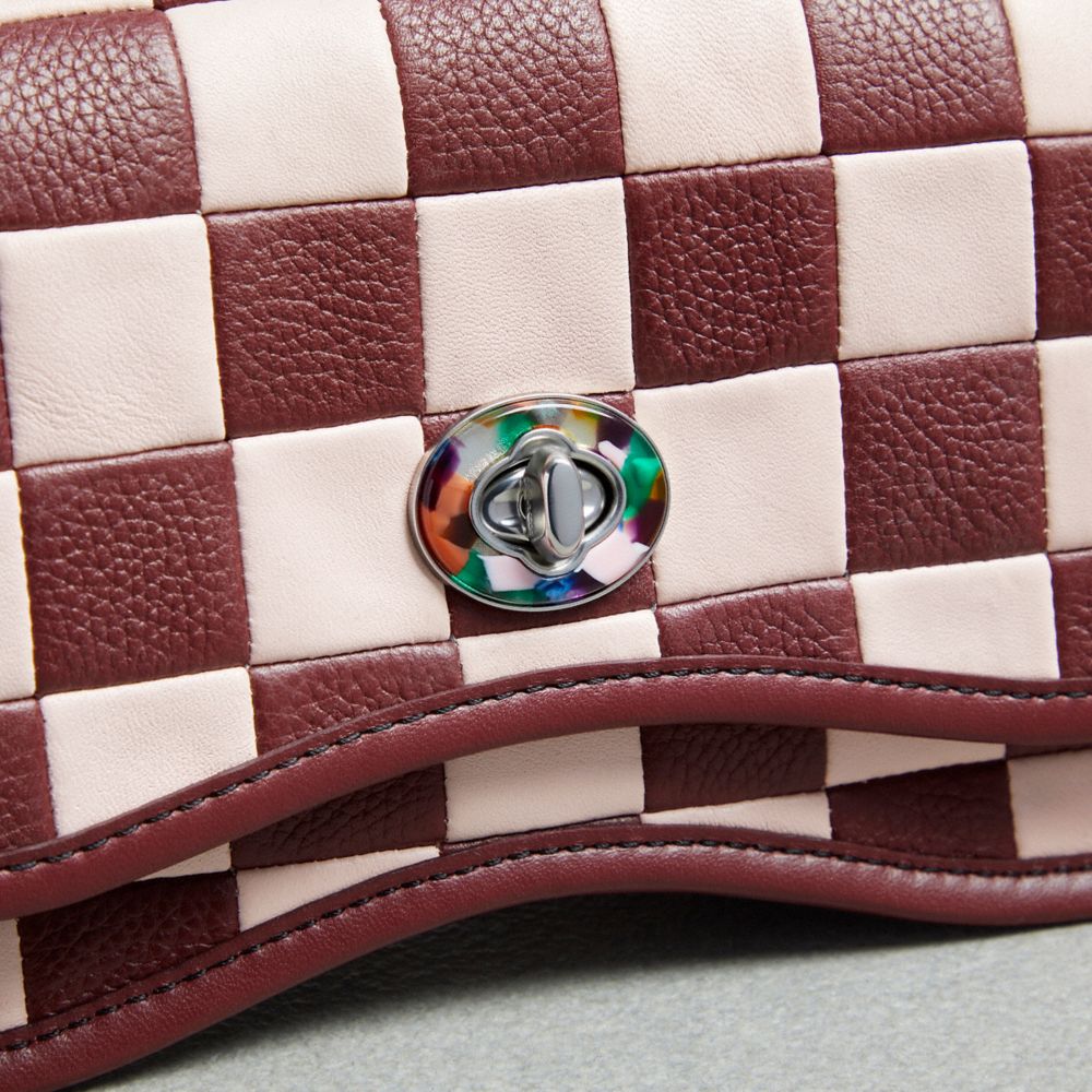 Coach Wavy Dinky Bag In Checkerboard Upcrafted Leather Wine Pink