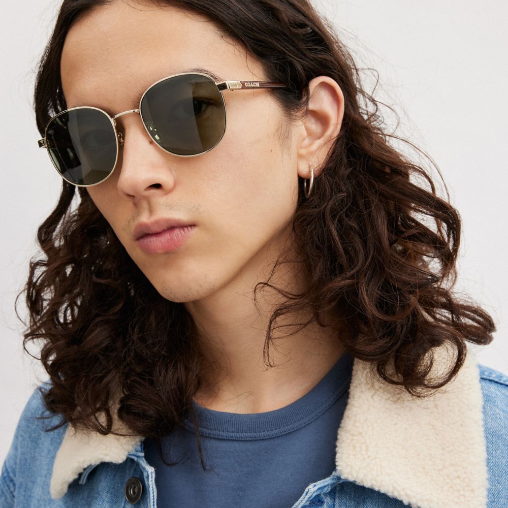 Coach Metal Round Sunglasses Gold Green