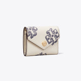 Tory Burch Contrast Embossed Envelope Small Wallet Light Cream / Navy