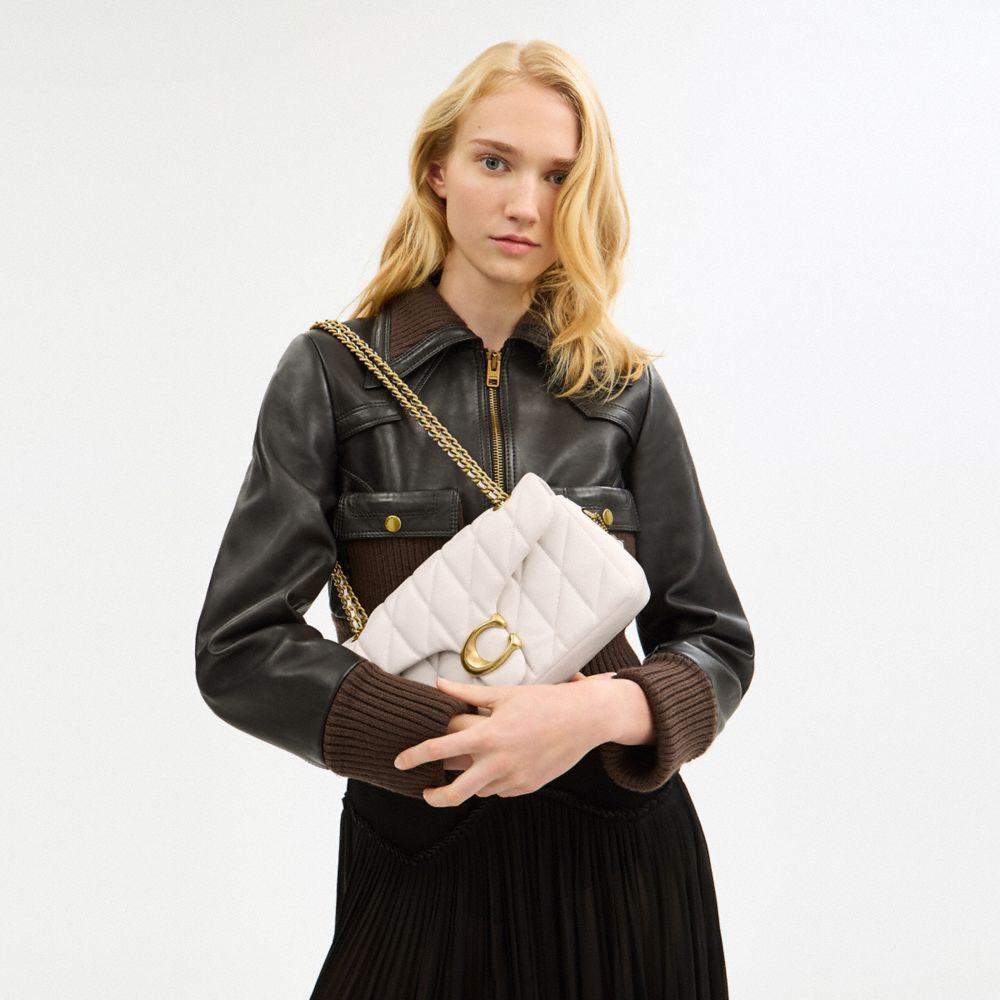 Coach Tabby Shoulder Bag 26 With Pillow Quilting Brass Chalk