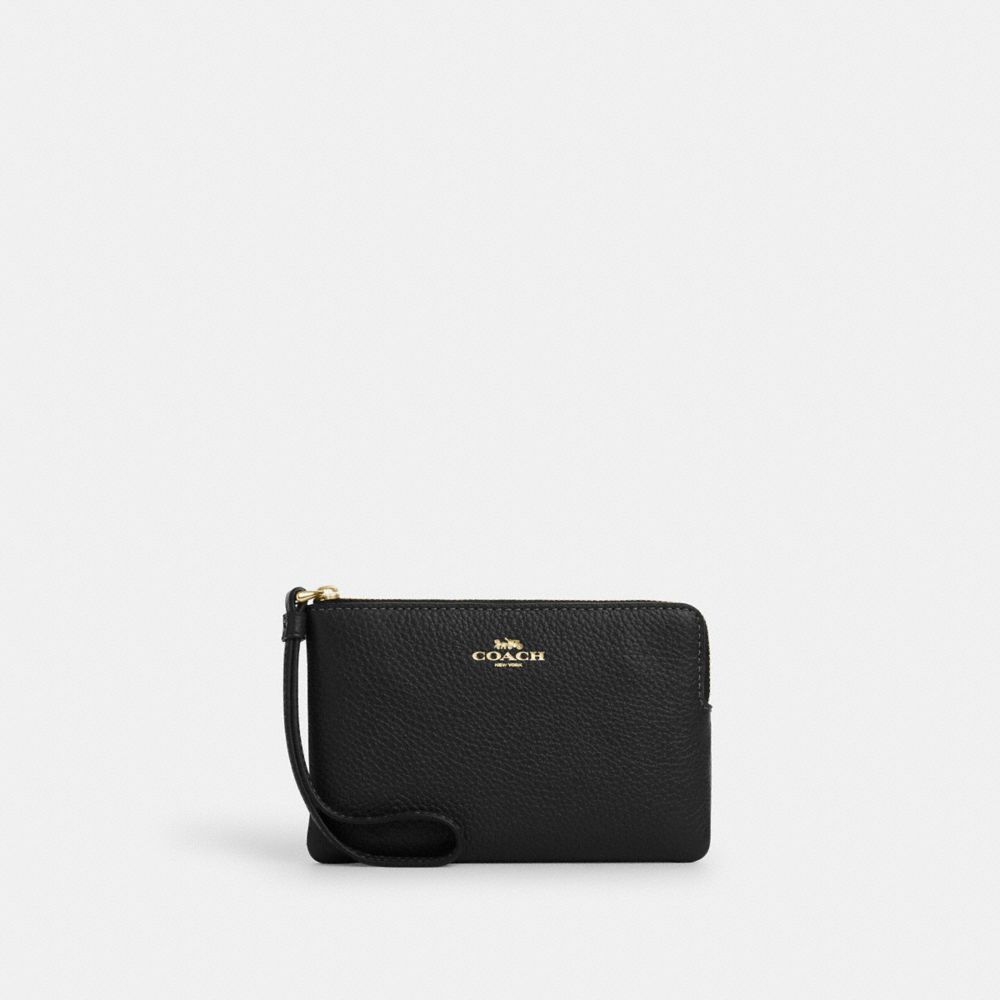 Coach Corner Zip Wristlet Gold Black
