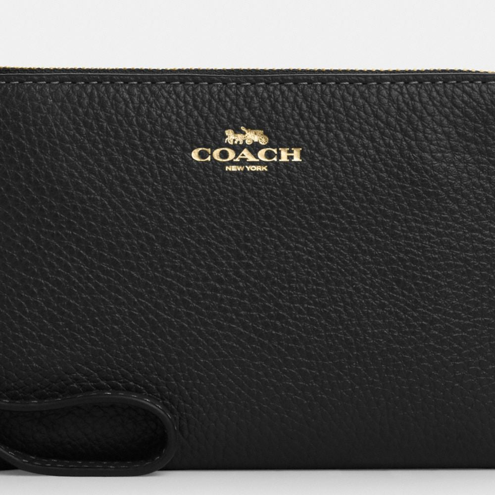 Coach Corner Zip Wristlet Gold Black