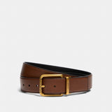 Coach Square Roller Buckle Cut To Size Reversible Belt, 38 Mm Antique Brass Dark Saddle Black