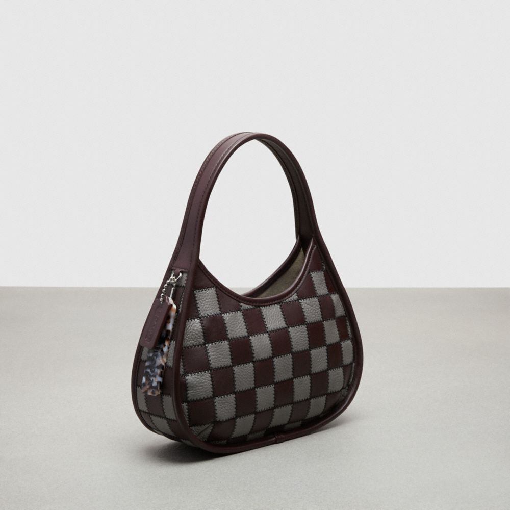 Coach Ergo Bag In Checkerboard Upcrafted Leather With Zig Zag Stitch Oxblood Heather Grey