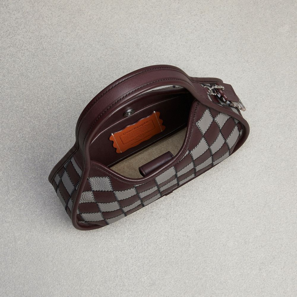 Coach Ergo Bag In Checkerboard Upcrafted Leather With Zig Zag Stitch Oxblood Heather Grey
