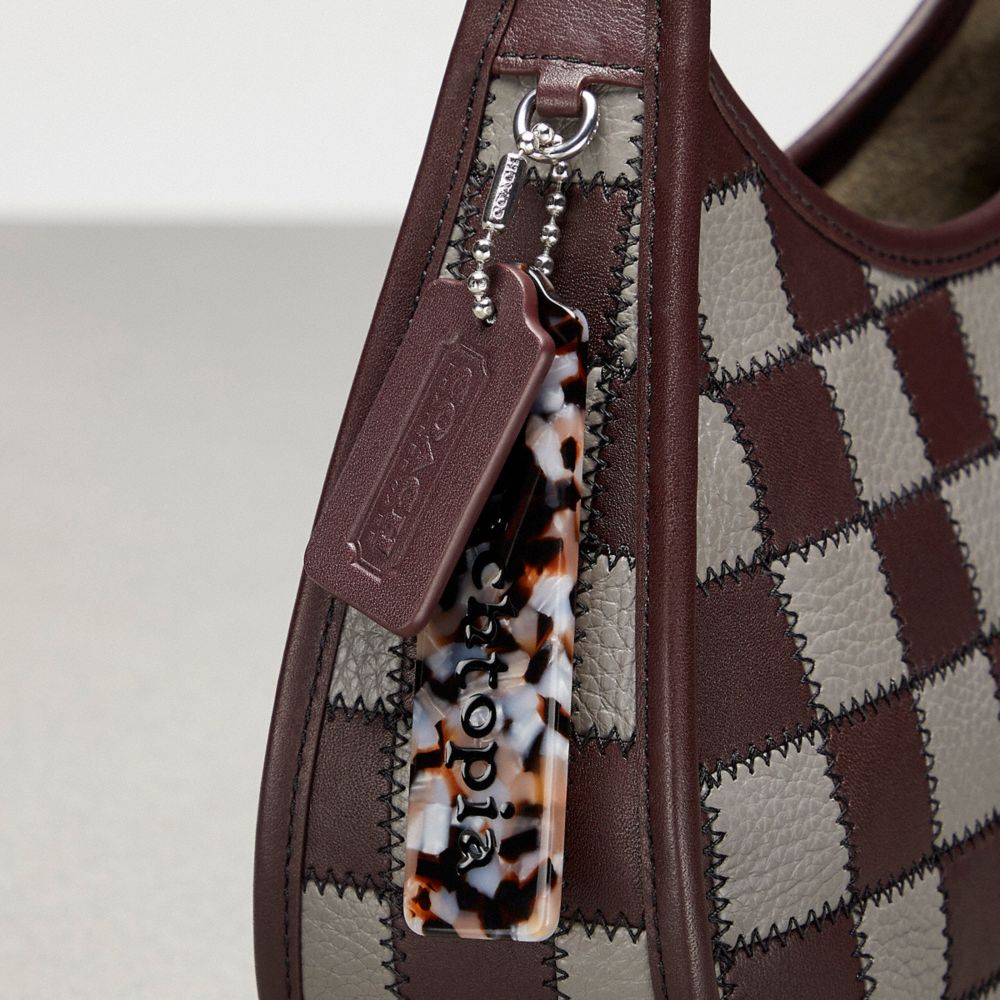 Coach Ergo Bag In Checkerboard Upcrafted Leather With Zig Zag Stitch Oxblood Heather Grey