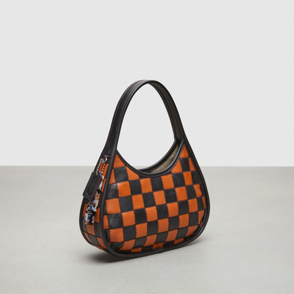 Coach Ergo Bag In Checkerboard Upcrafted Leather With Zig Zag Stitch Burnished Amber Black
