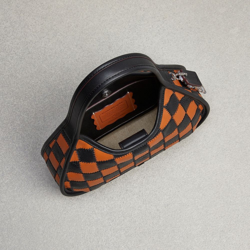 Coach Ergo Bag In Checkerboard Upcrafted Leather With Zig Zag Stitch Burnished Amber Black