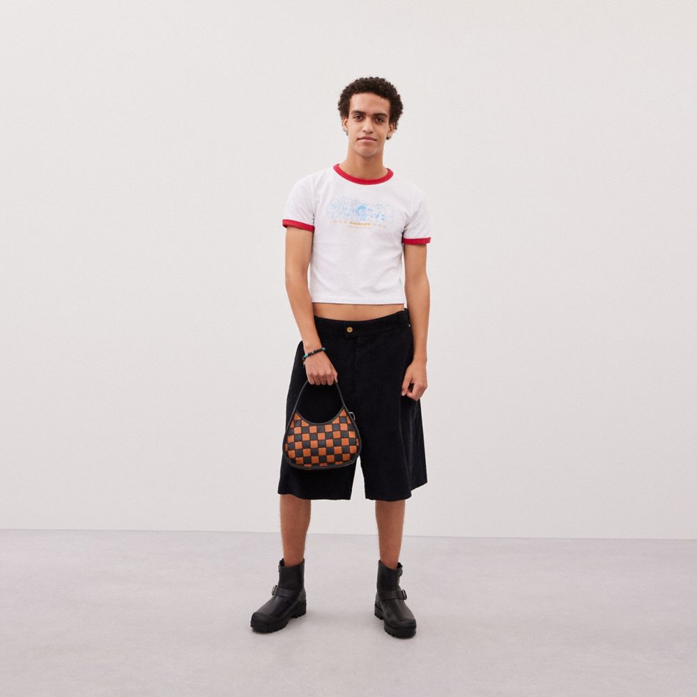 Coach Ergo Bag In Checkerboard Upcrafted Leather With Zig Zag Stitch Burnished Amber Black