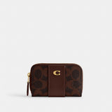 Coach Essential Small Zip Around Card Case In Signature Canvas Brass Maple