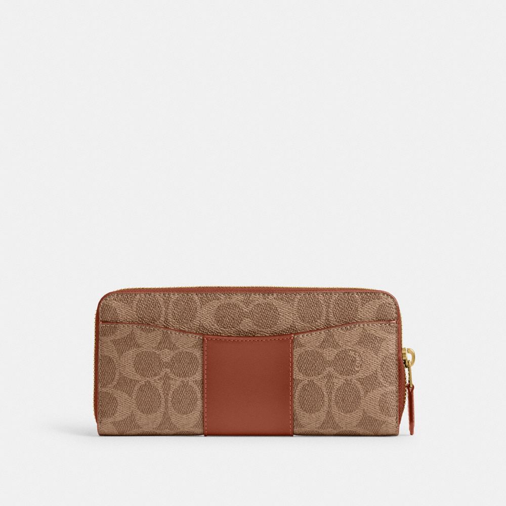 Coach Essential Slim Accordion Zip Wallet In Signature Canvas Brass Tan Caramel