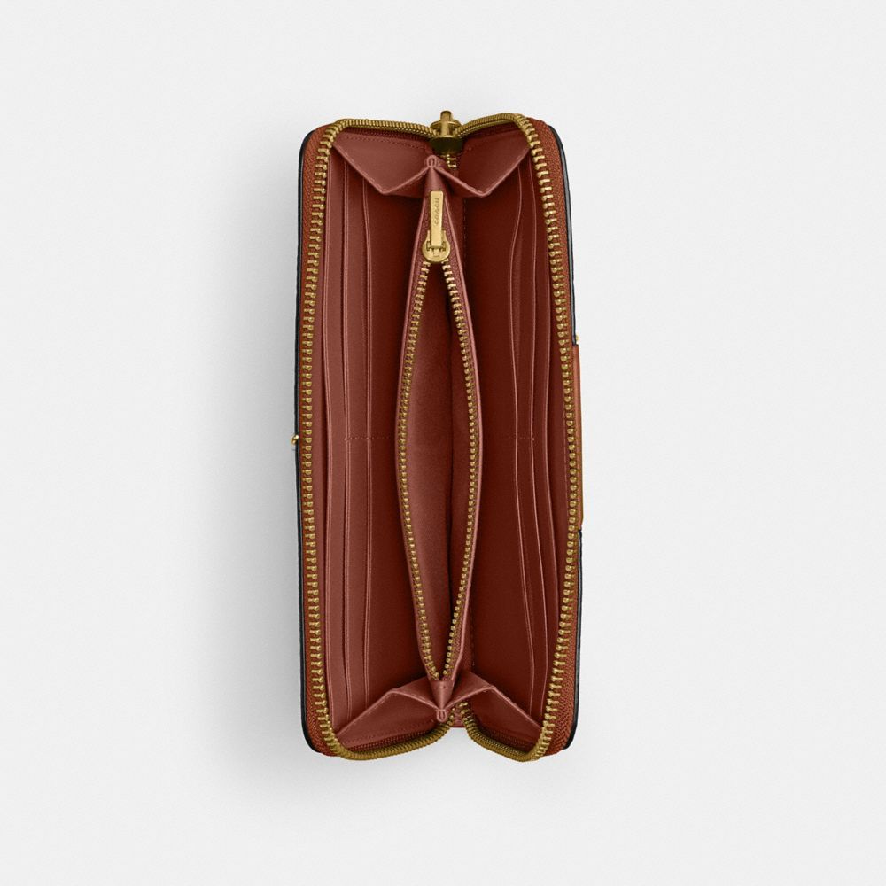 Coach Essential Slim Accordion Zip Wallet In Signature Canvas Brass Tan Caramel