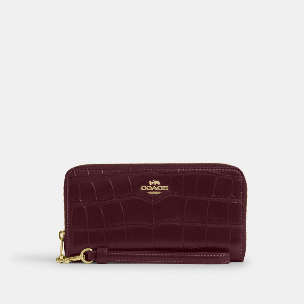 Coach Long Zip Around Wallet Gold Dark Wine