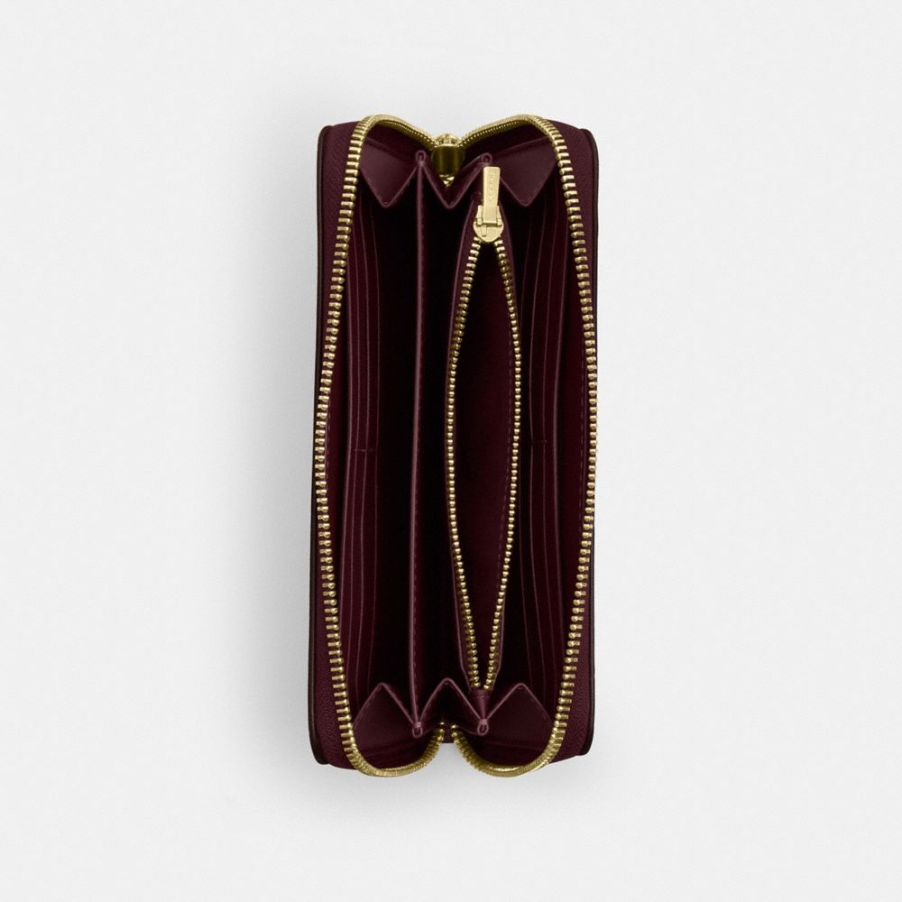 Coach Long Zip Around Wallet Gold Dark Wine