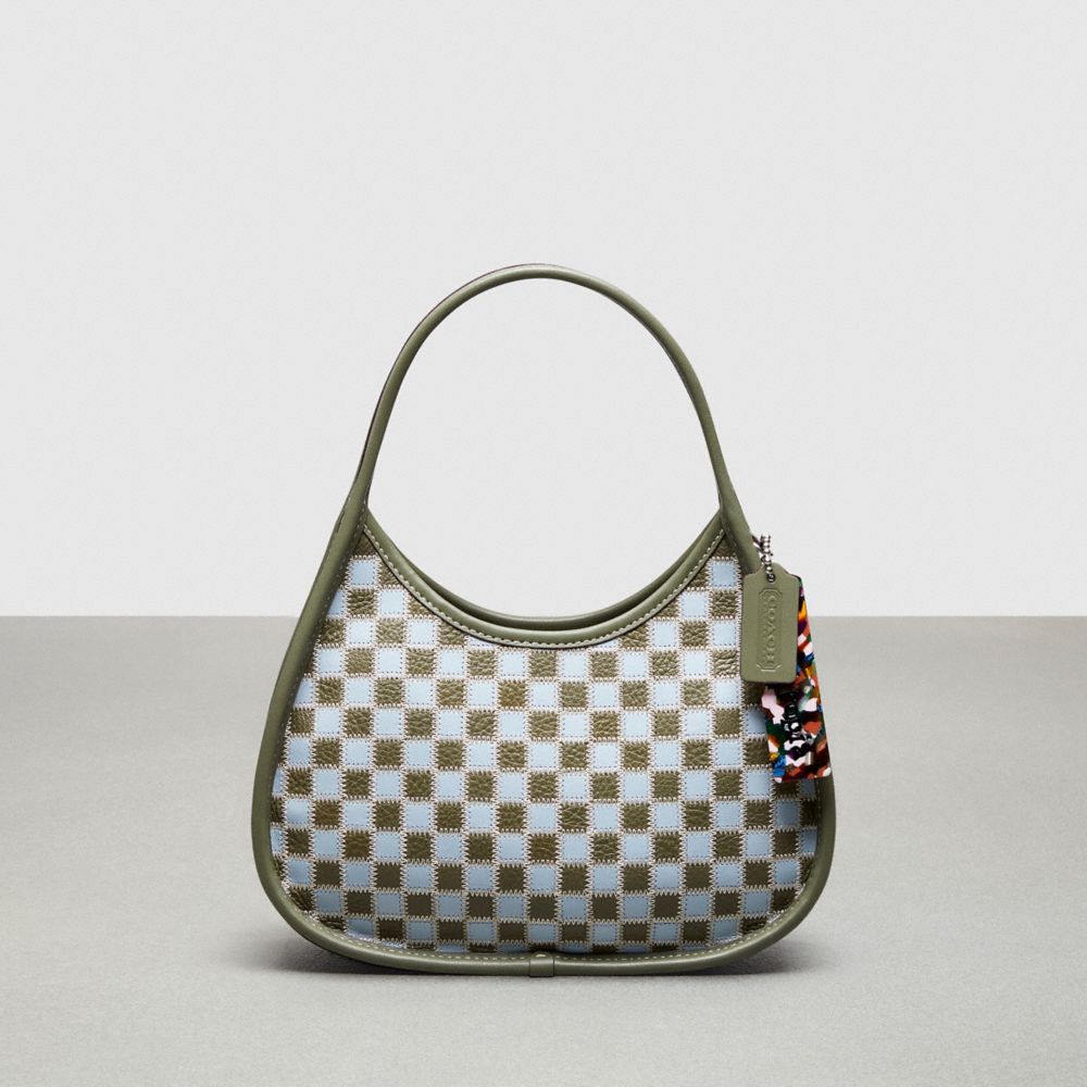 Coach Ergo Bag In Checkerboard Upcrafted Leather Ice Blue Army Blue