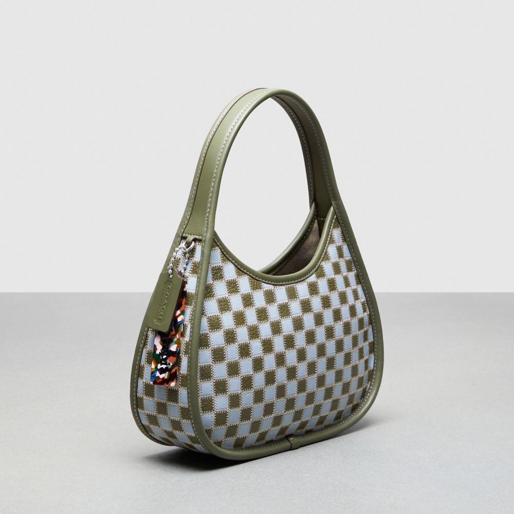 Coach Ergo Bag In Checkerboard Upcrafted Leather Ice Blue Army Blue