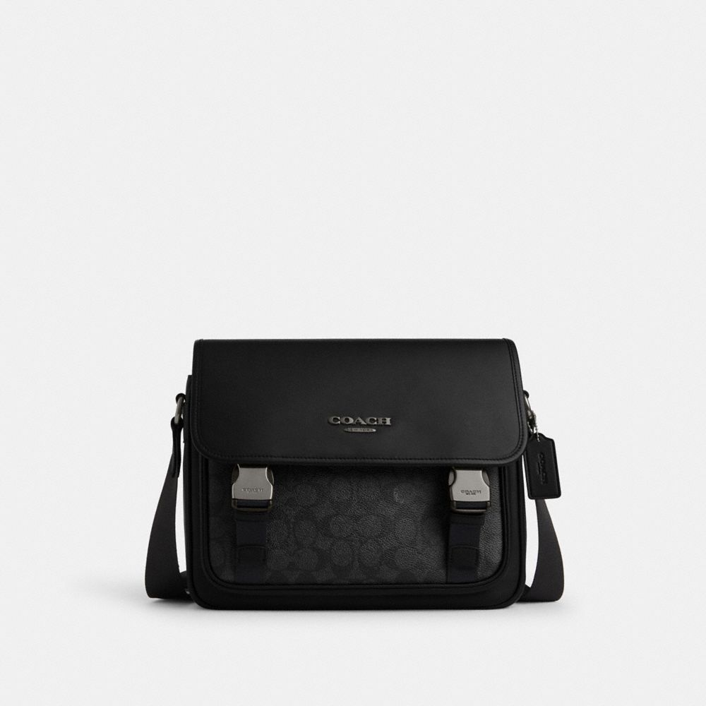 Coach Racer Messenger Bag In Signature Canvas Gunmetal Charcoal Black